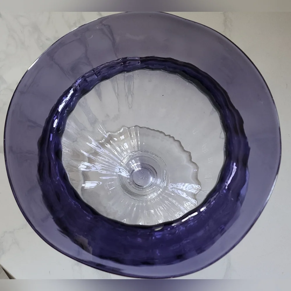 Retro MCM‎ Large Purple Art Glass Ruffle Fluted Vase